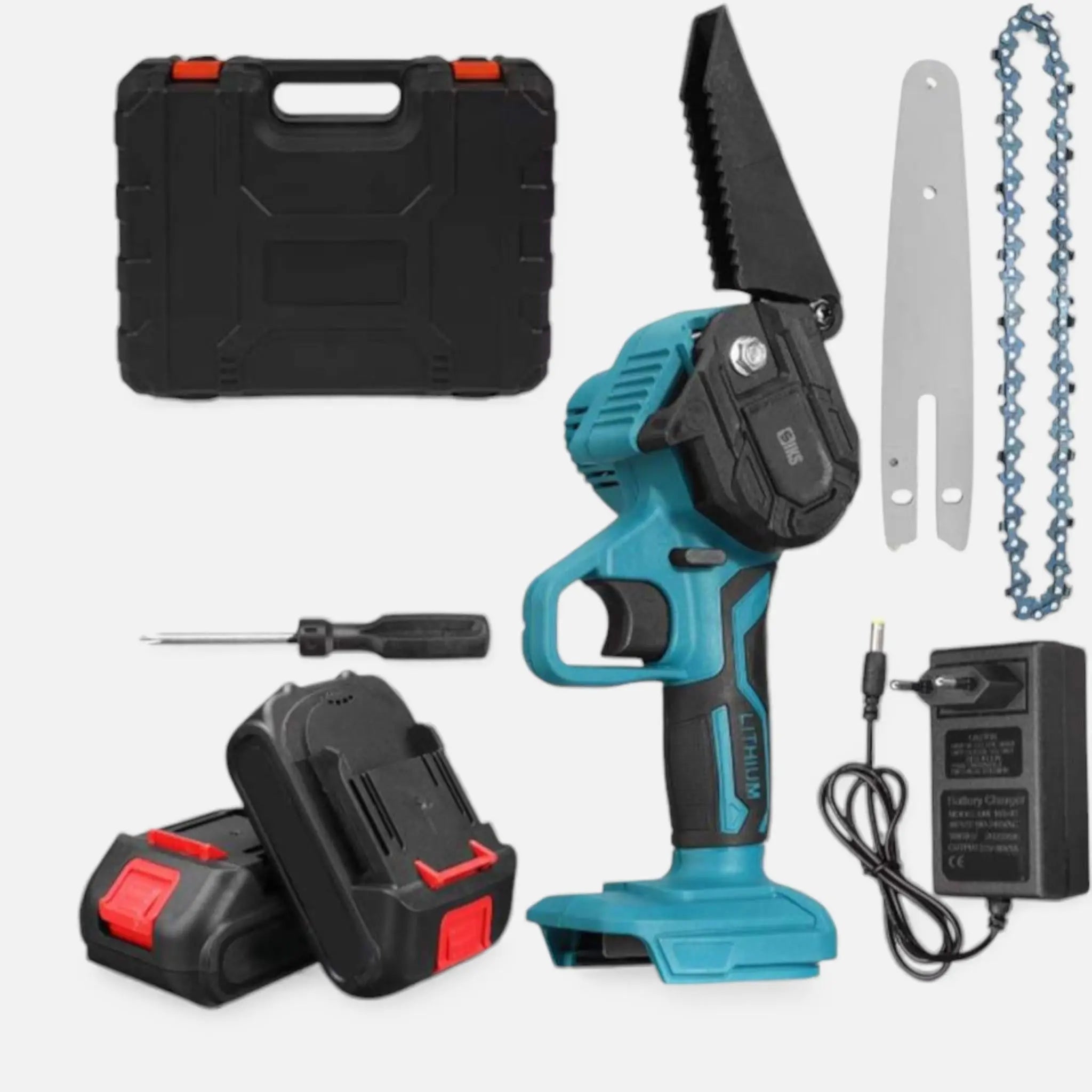 Fierastrau electric cu 2 acumulatori 48V 8.0Ah, 2 lanturi, lama 6 inch (15.24cm)