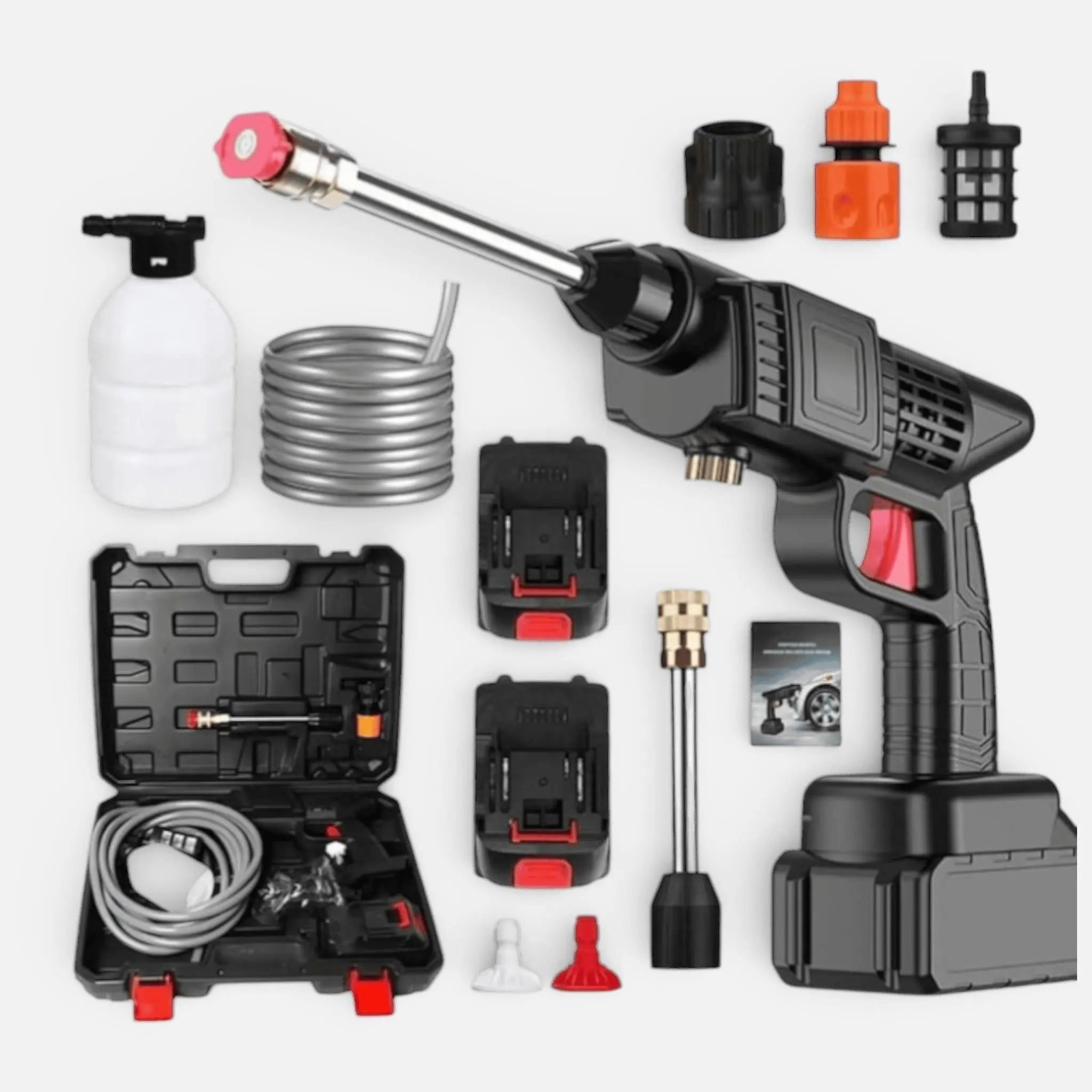 Aparat de spalat cu presiune portabil, fara fir, 500W, 2 baterii 48V, 30 bar, 8L/min, negru