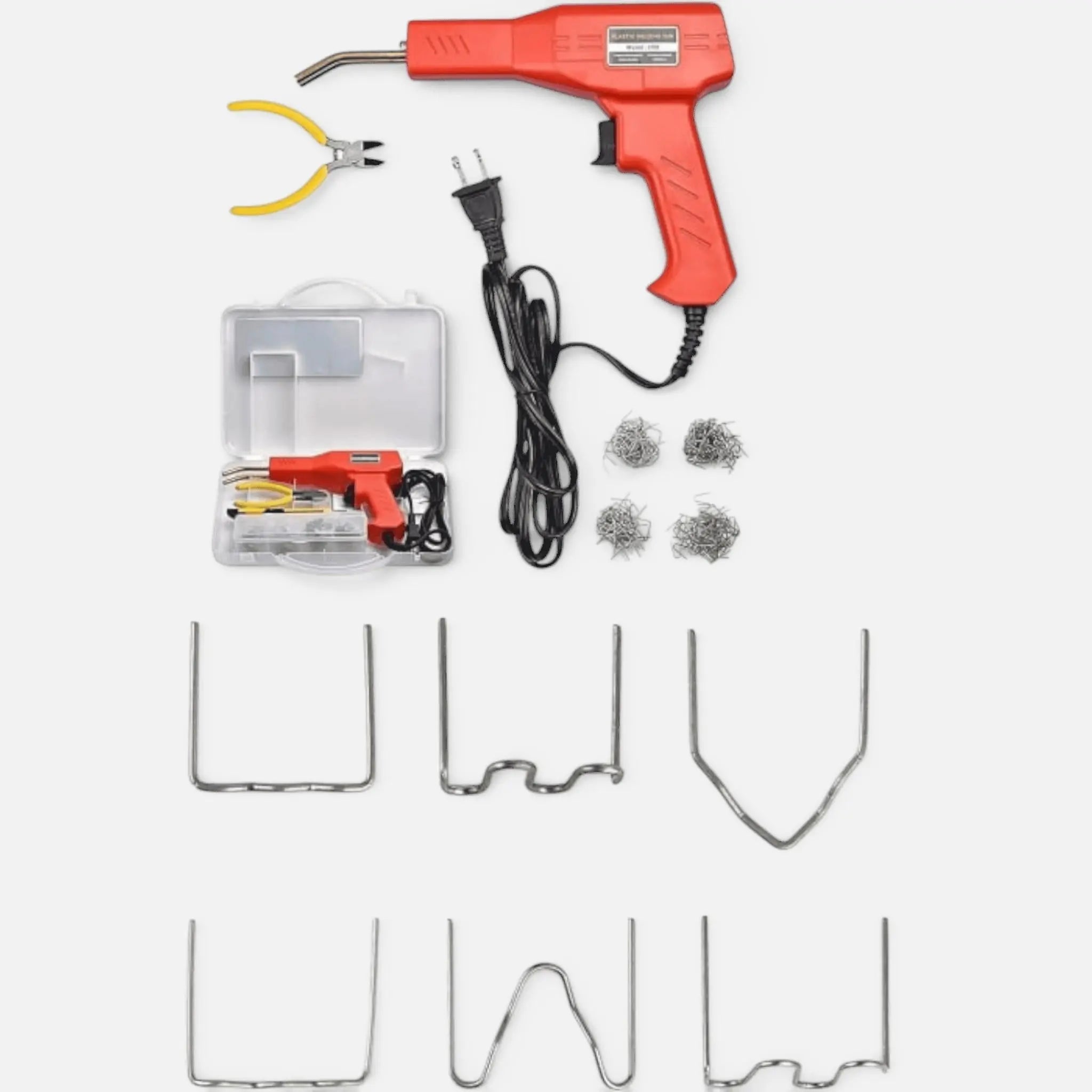 Set pistol pentru lipit plastic, sudat plastic, repararea fisurilor, 50W, 200 capse, cutie inclusa