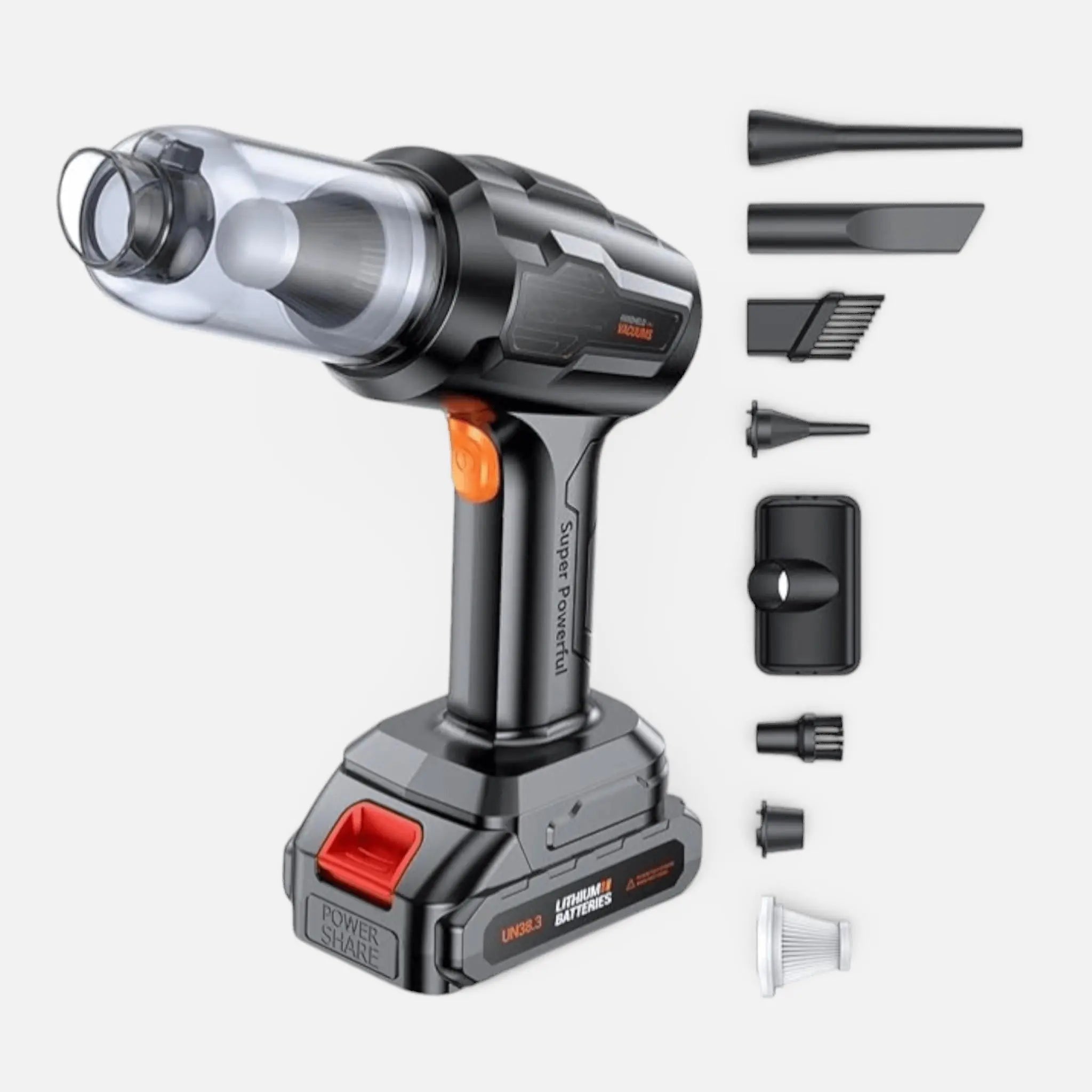 Aspirator si suflanta portabila 4 in 1, 2 acumulatori 48V 8mAh, 9000 mAh, 6 duze incluse