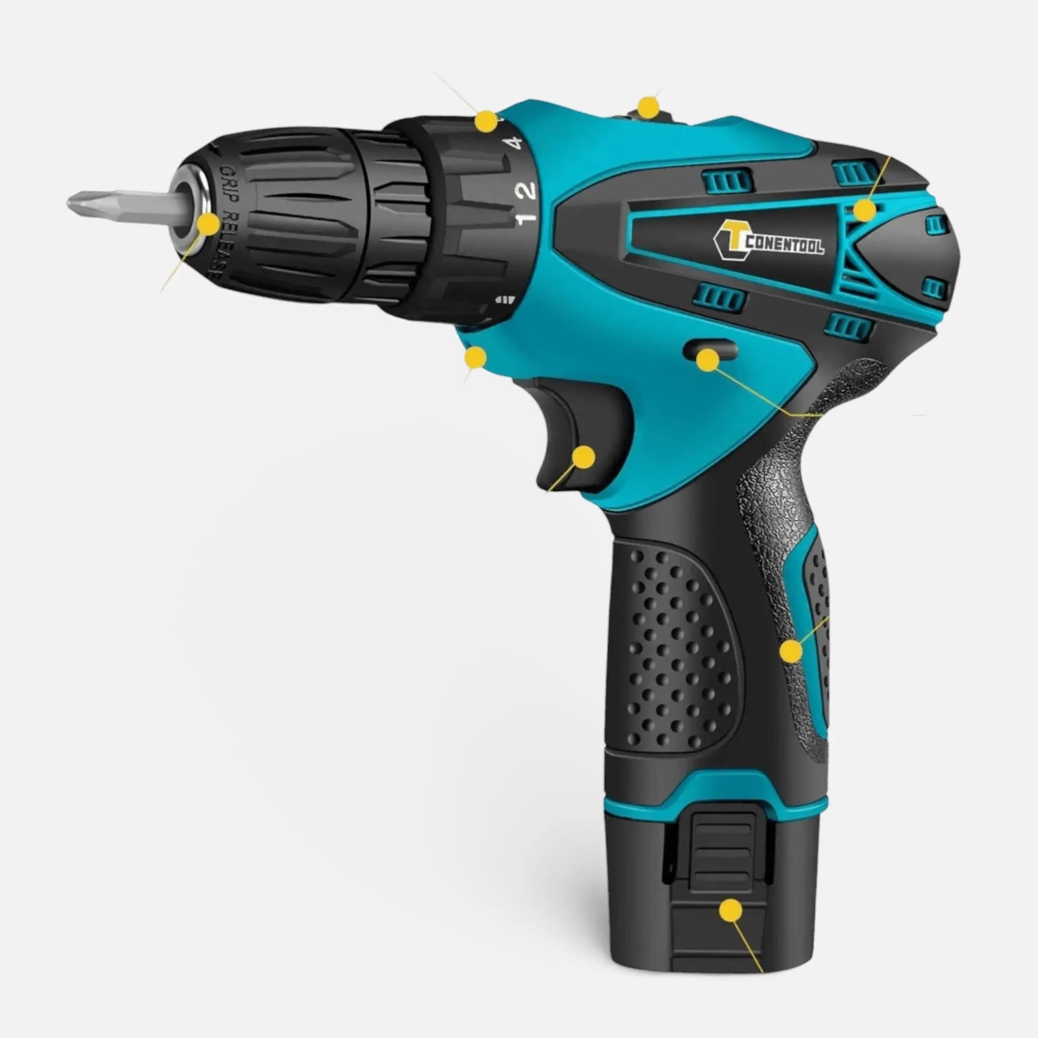 Set bormasina electrica cu 2 acumulatori 12V, 24 accesorii, 1400 RPM