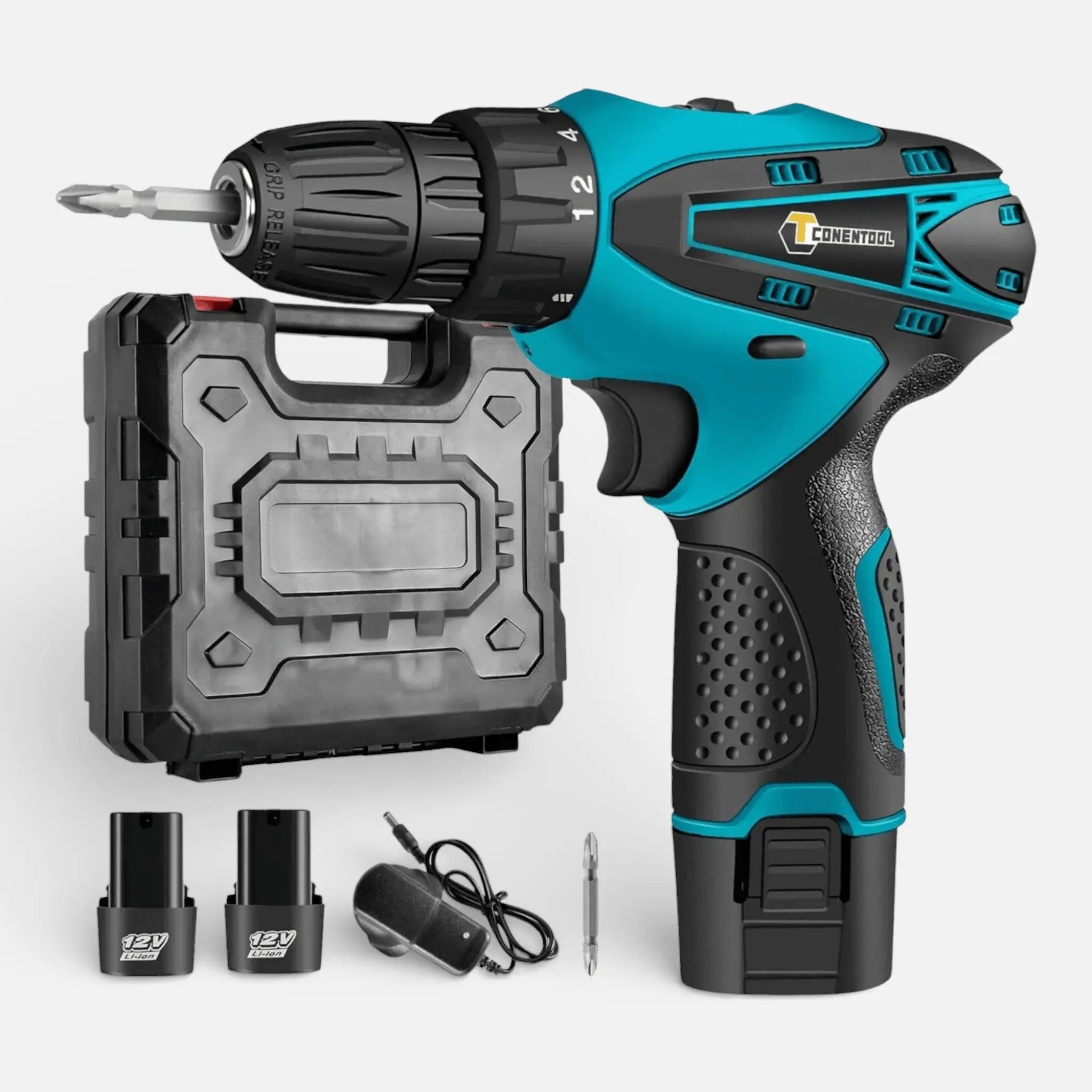 Set bormasina electrica cu 2 acumulatori 12V, 24 accesorii, 1400 RPM