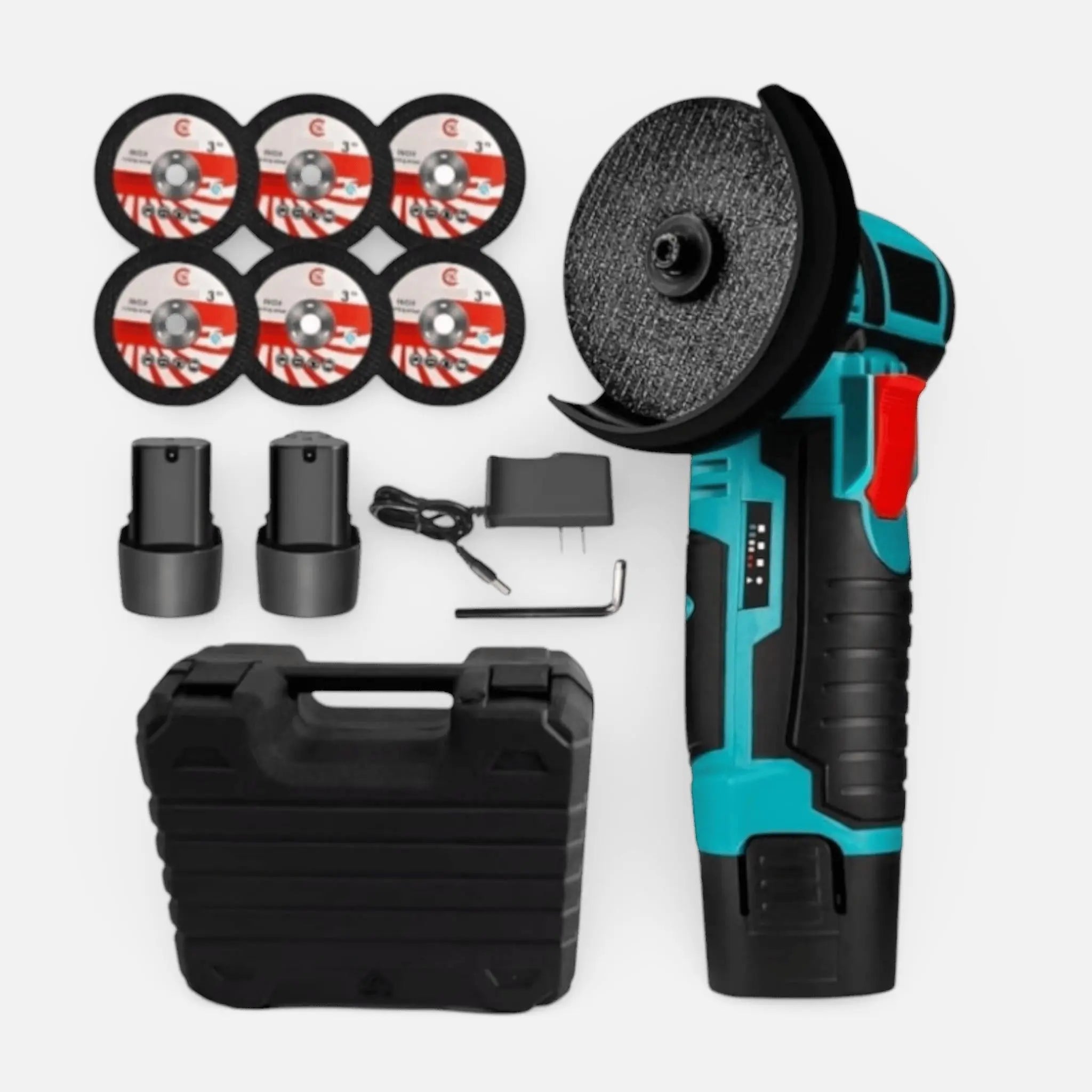 Mini polizor unghiular 750W, 48V 8.0Ah, 19500 rpm, 6 discuri incluse, soft start, Verde/Negru