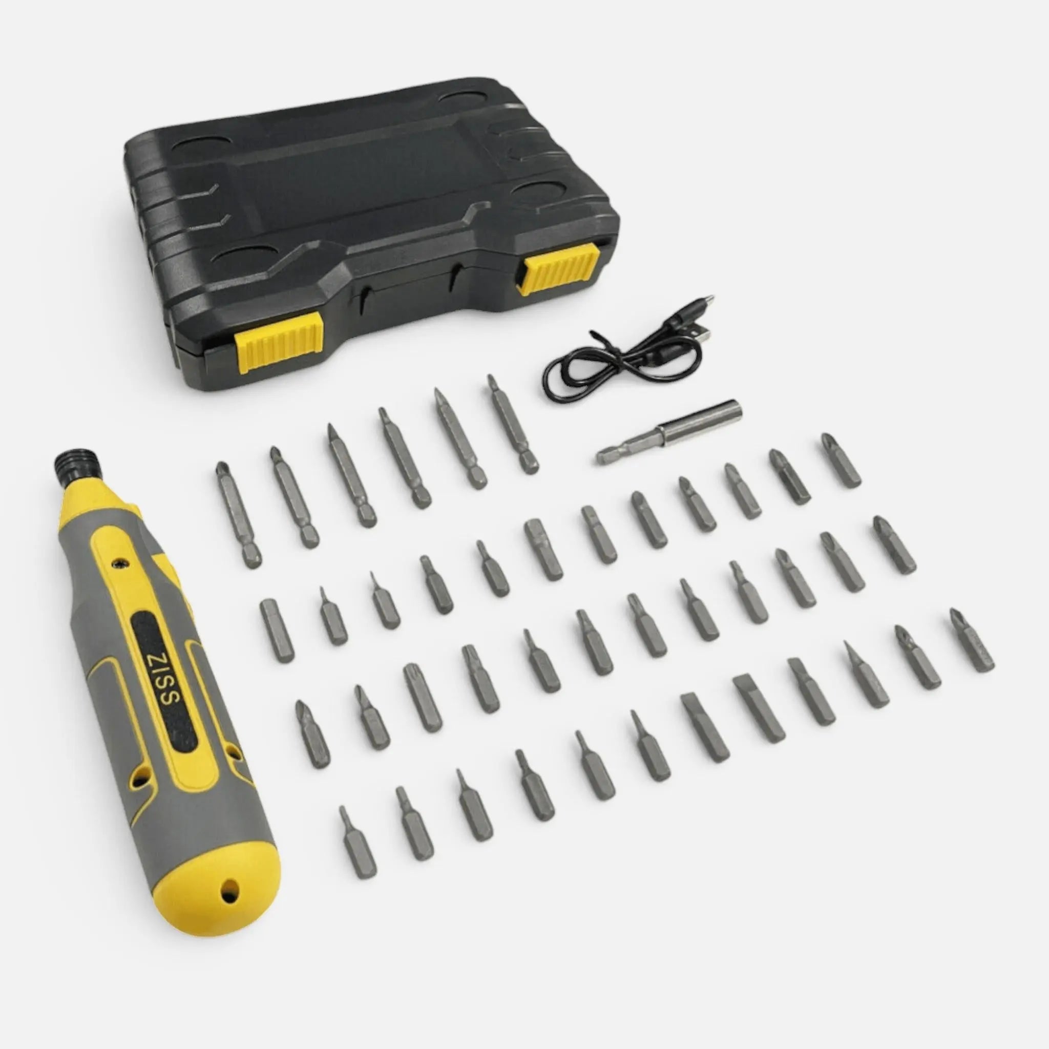 Set surubelnita electrica fara fir, LED, cuplu reglabil, 45 accesorii, USB, compact