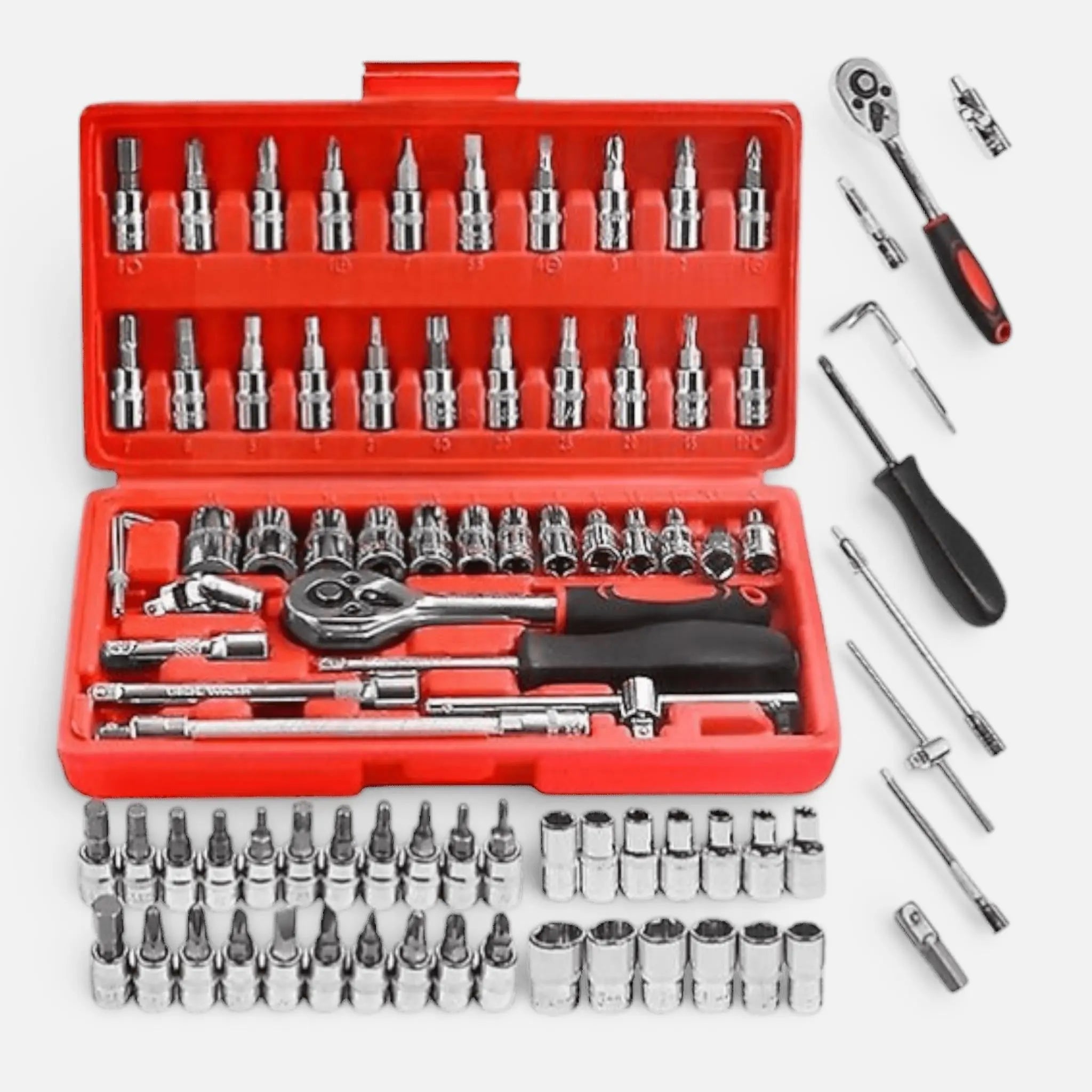 Set chei cu clichet 46 piese, otel crom-vanadiu